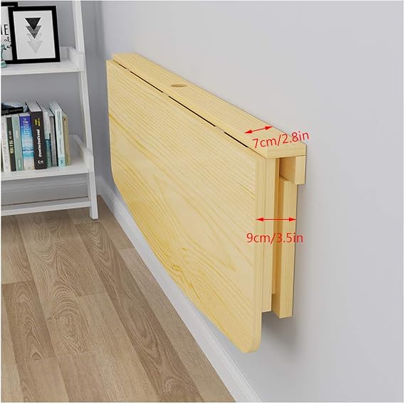 Pine Wood Arc Wall-Mounted Folding Table Kitchen Dining Table,Laptop Table,Space Saving Wall Hanging Study Desk,Foldable Children Learning Book Table,Wood Color (120x40/47x16in)