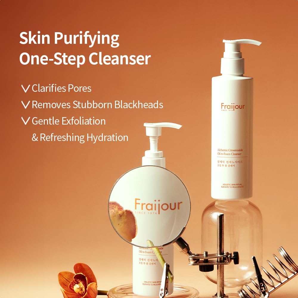 Fraijour Alchemic Ginsenoside Oil to Foam Cleanser – Oil-to-Foam Facial Cleanser with Ginsenoside, PHA & LHA, Gently Removes Makeup & Impurities, Hydrating & Exfoliating, 7.41 oz.