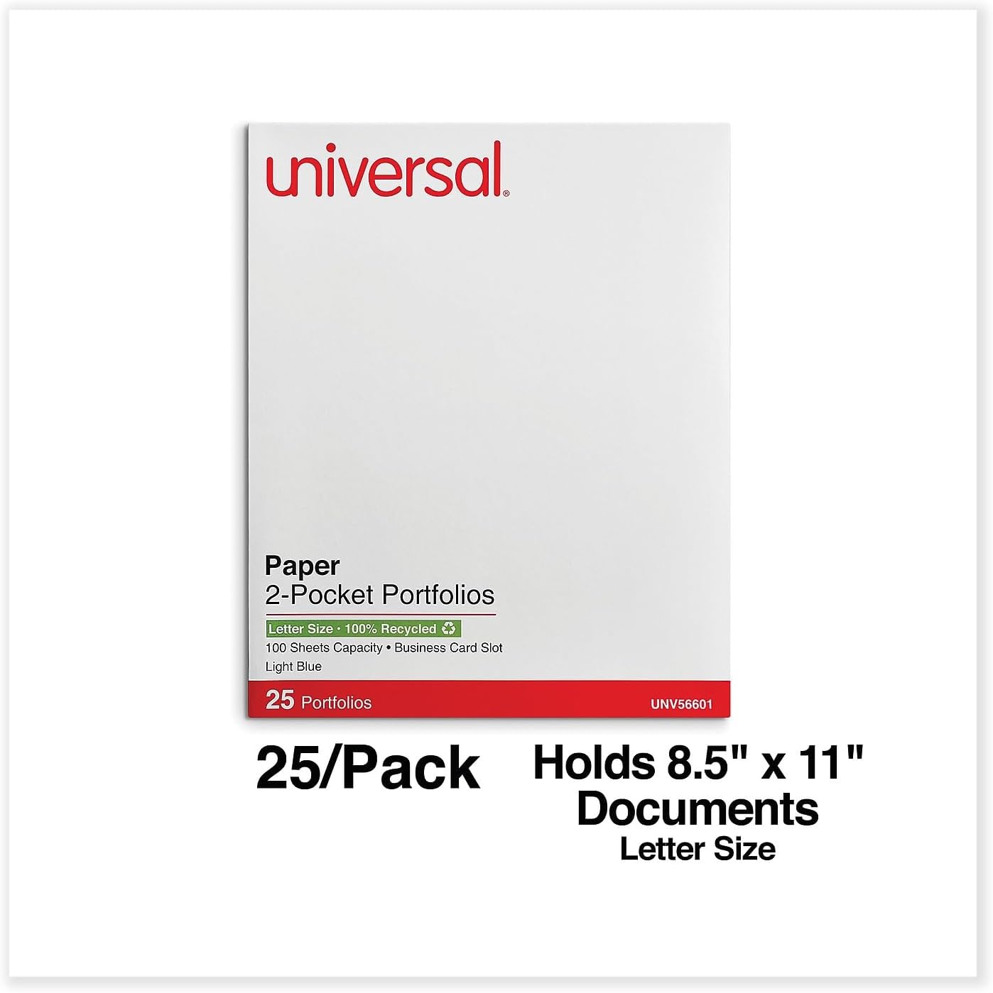 Universal 56601 Two-Pocket Portfolio, Embossed Leather Grain Paper, Light Blue, 25/Box