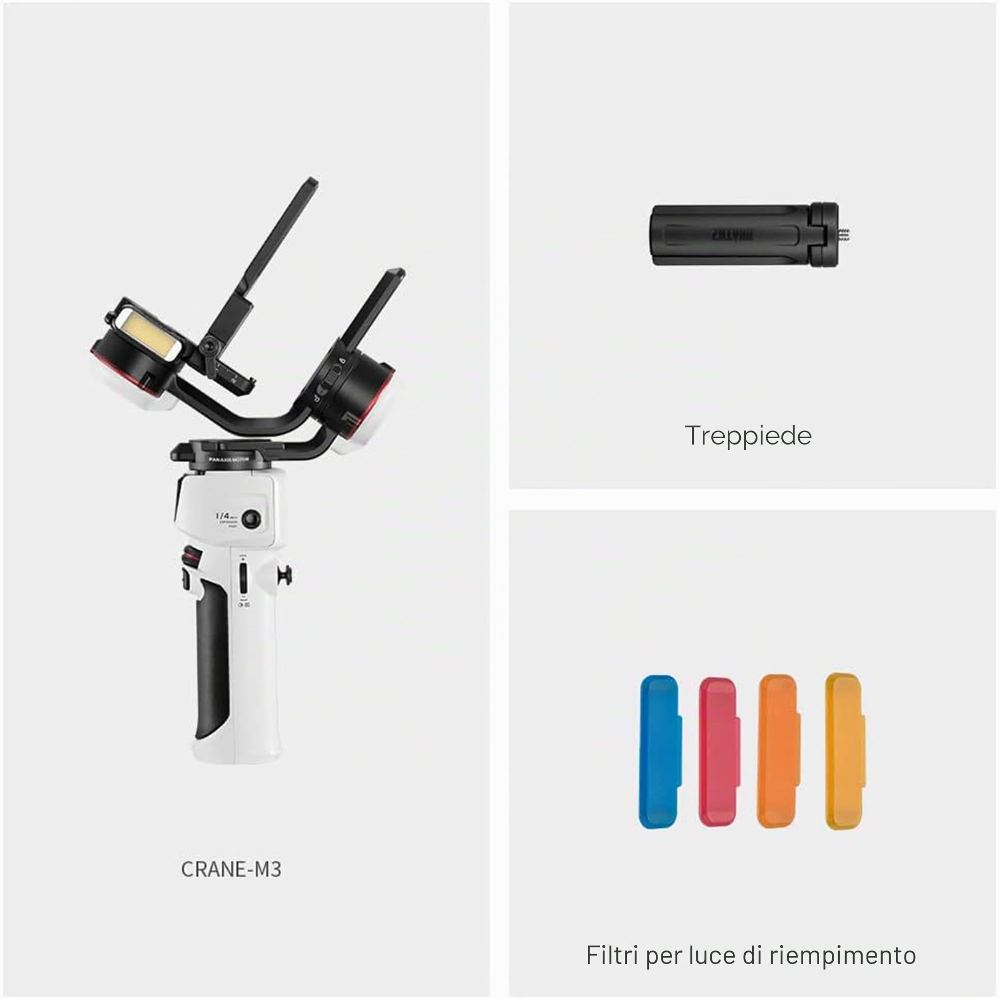 ZHIYUN Crane M3 [Ufficiale] 3-Axis Gimbal Stabilizer, Stabilizzatore Fotocamera con Luce di Riempimento Incorporata, Treppiedi, Gimbal Fotocamera