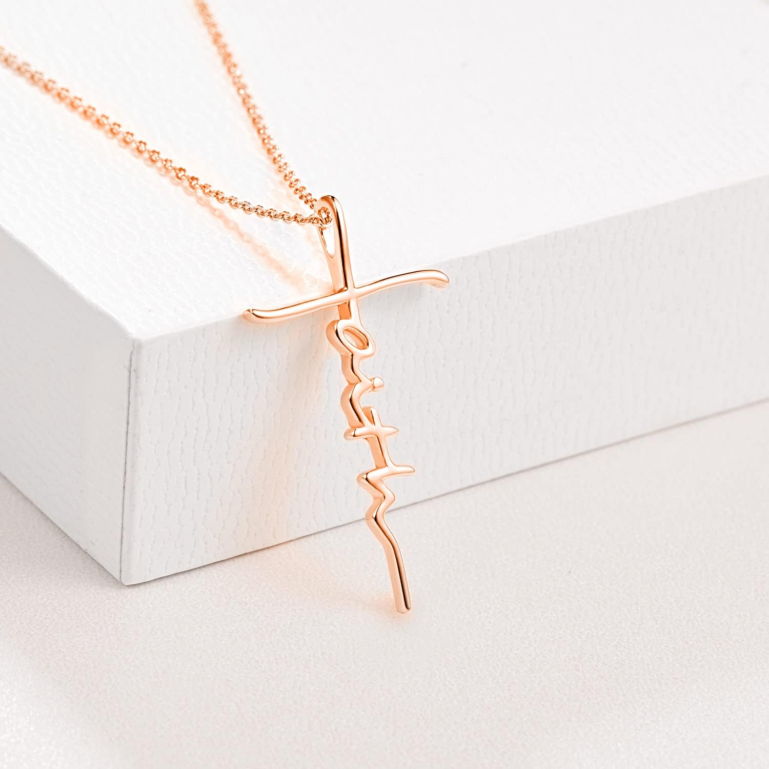 PRAYMOS Faith Cross Necklace for Women 925 Sterling Silver Pendant Necklace With Birthstone Initial Christian Religious Confirmation Baptism Mothers Day Gifts