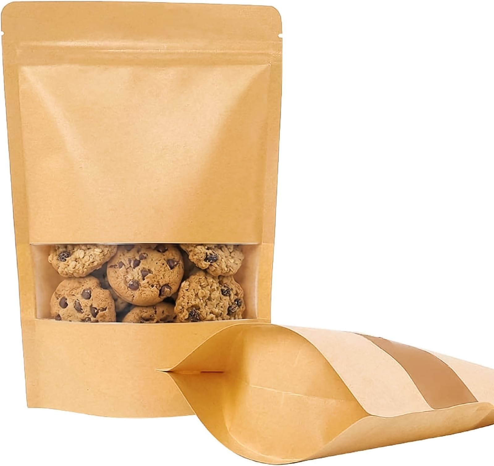 Moretoes 72pcs 7x10 Inches Resealable Bags, Kraft Paper Ziplock Bags with Window, Stand Up Pouch Bags for Coffee, Applicable to Home or Business for Packaging