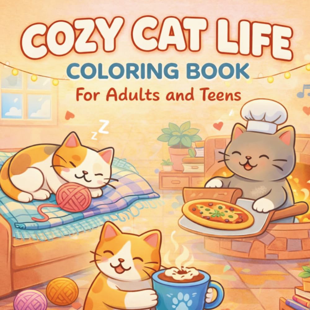 Cozy Cat Life Coloring Book for Adults and Teens: Bold and Easy Designs for Relaxation, Stress Relief and Peaceful Moments