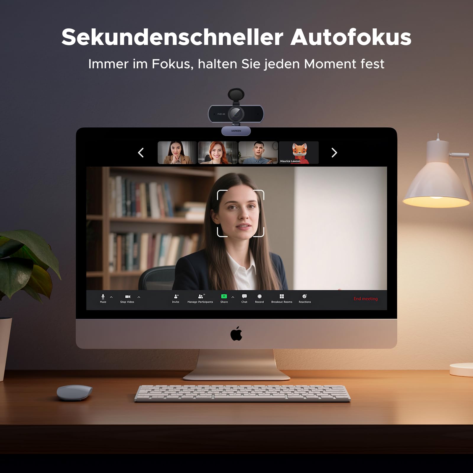 UGREEN FineCam Lite 4K, UHD Webcam 4K, Webcam mit Mikrofon und Objektivabdeckung, PC Kamera Autofokus, 70°FOV, USB-A/C Anschluss, für PC/Laptop/Windows/Mac/Linux/Skype/FaceTime