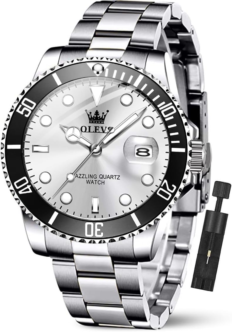 Luxury Watches for Men Big Stainless Steel Waterproof Quartz Analog