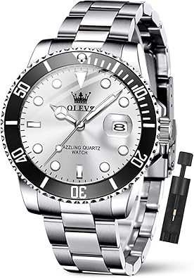 OLEVS Luxury Watches for Men Big Face Stainless Steel Business Dress Analog Quartz Watch with Day Waterproof Luminous Mens Wrist Watch