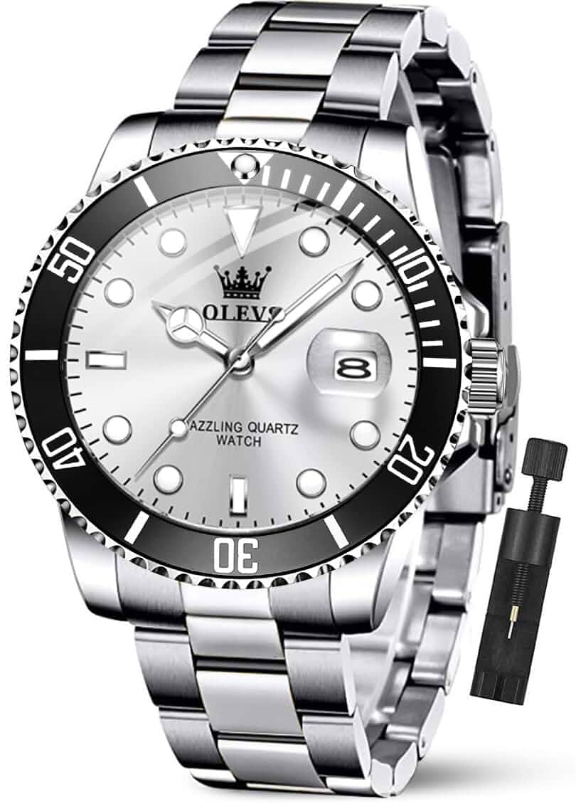 OLEVS Luxury Watches for Men Big Stainless Steel Waterproof Quartz Analog Stainless Steel