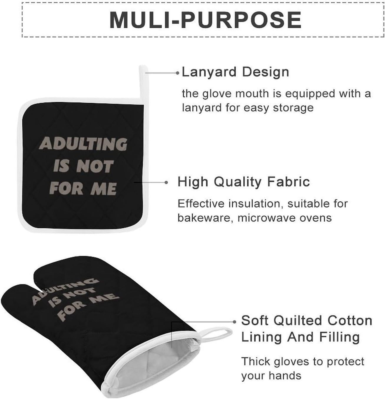 Adult is Not for Me Oven Mitts and Pot Holders 4Pcs Set Heat Resistant Cooking Mitts Hot Pads