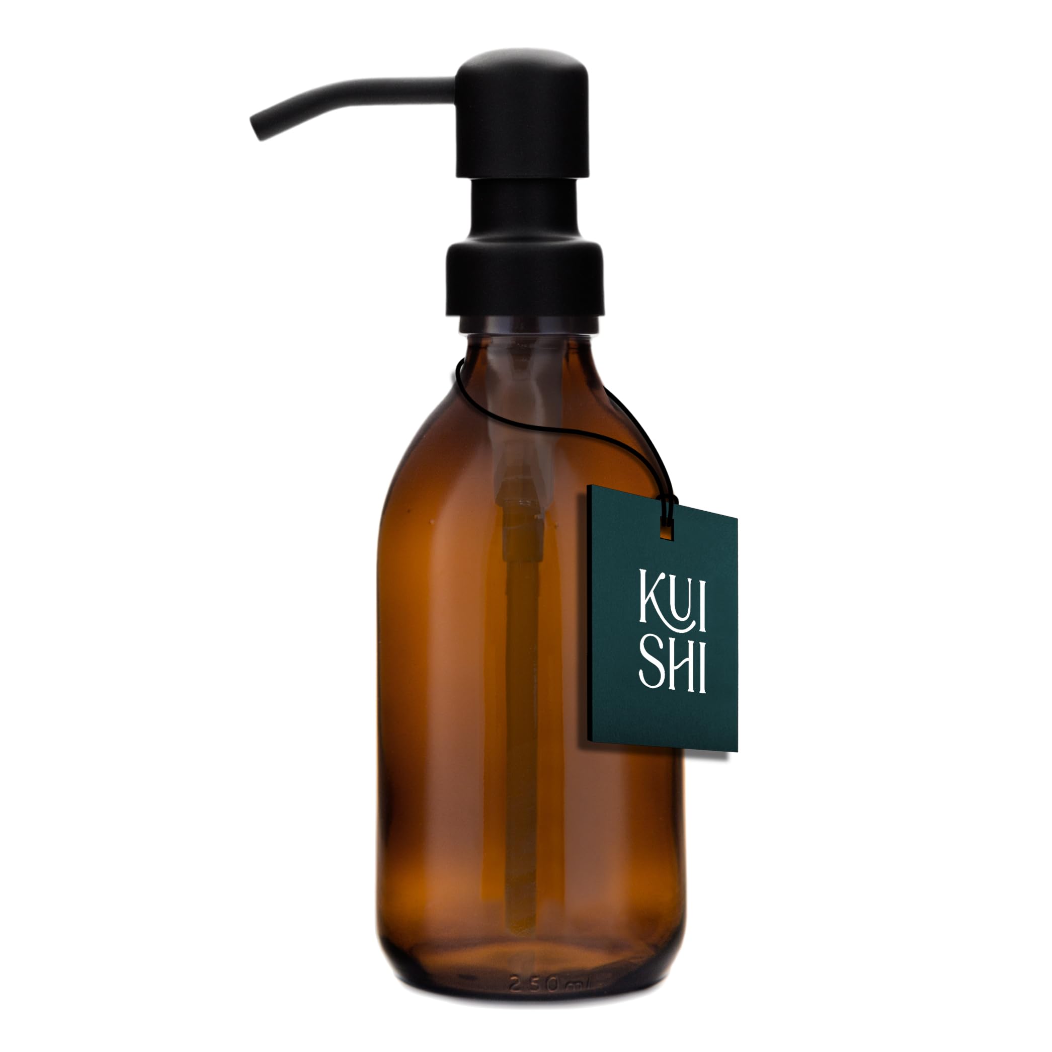 Kuishi Black Glass Soap Dispenser With Stainless Steel Pump - 250Ml Refillable Bpa-Free Hand Soap Dispenser For Kitchen & Bathroom, Amber