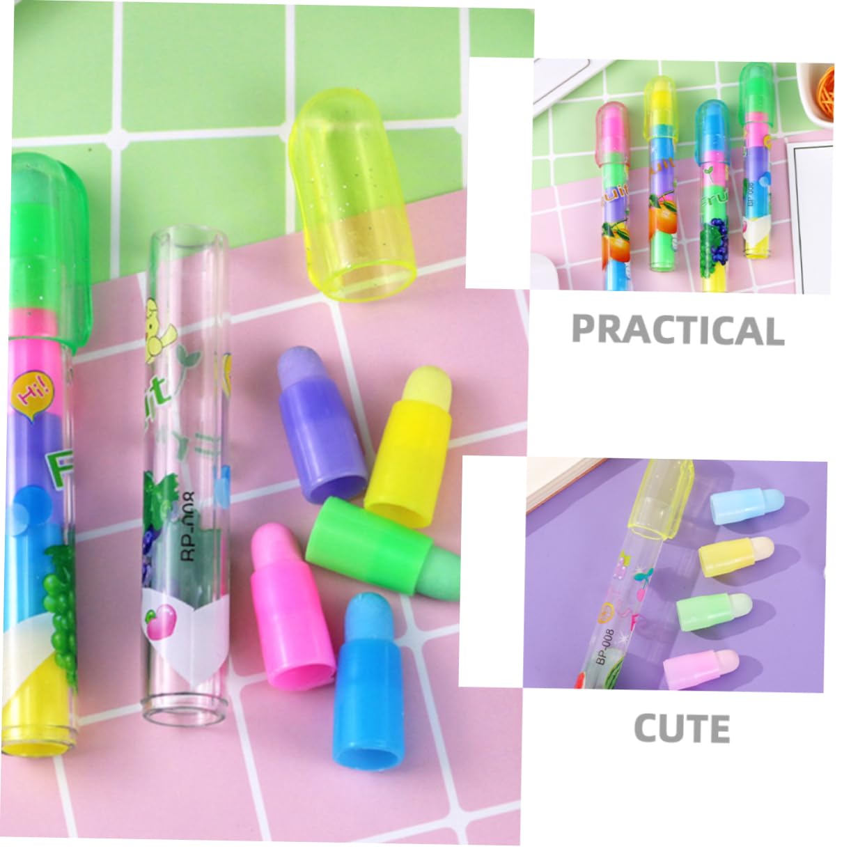 Gommes Kawaii Fruit 36 Pièces Style Stylo Détachable pour L'école