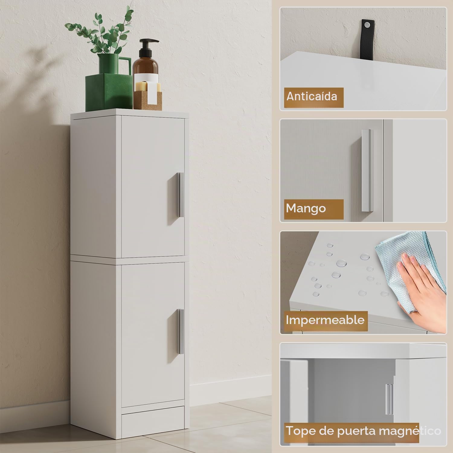 IBUYKE Armario de Almacenamiento para baño pequeño, Modelo WBS002W | Armario estrecho para guardar papel higiénico, con 2 puertas y estante ajustable, organizador de baño para espacios reducidos