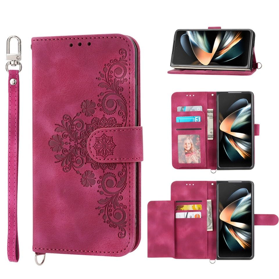 Coque portefeuille Z Fold 7 rouge fine en cuir à rabat magnétique rigide