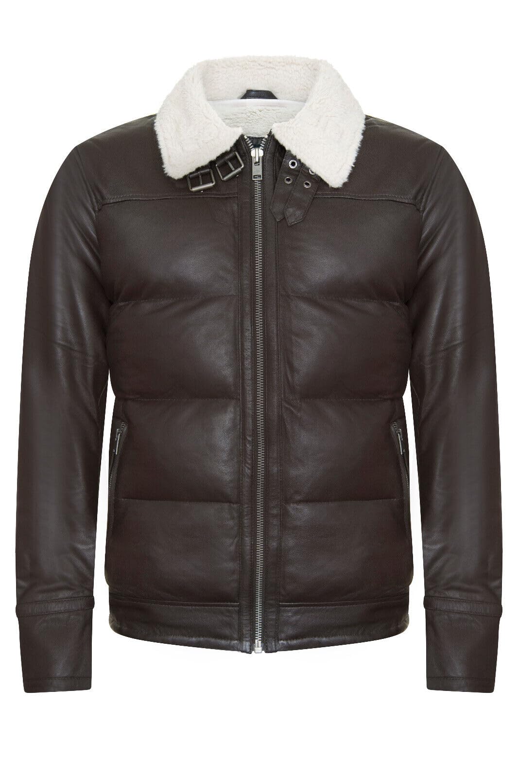 Infinity Leather Men's Brown Leather Quilted Biker Puffer Jacket - Brasília - Uk Xl | Eu 52 | Us 42