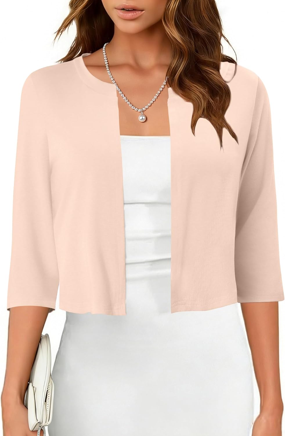 CRAZY GRID Women's Summer Lightweight Cardigan 3/4 Sleeve Shrugs Knit Bolero Open Front Cropped Cardigan for Women S-XXL - Image 2