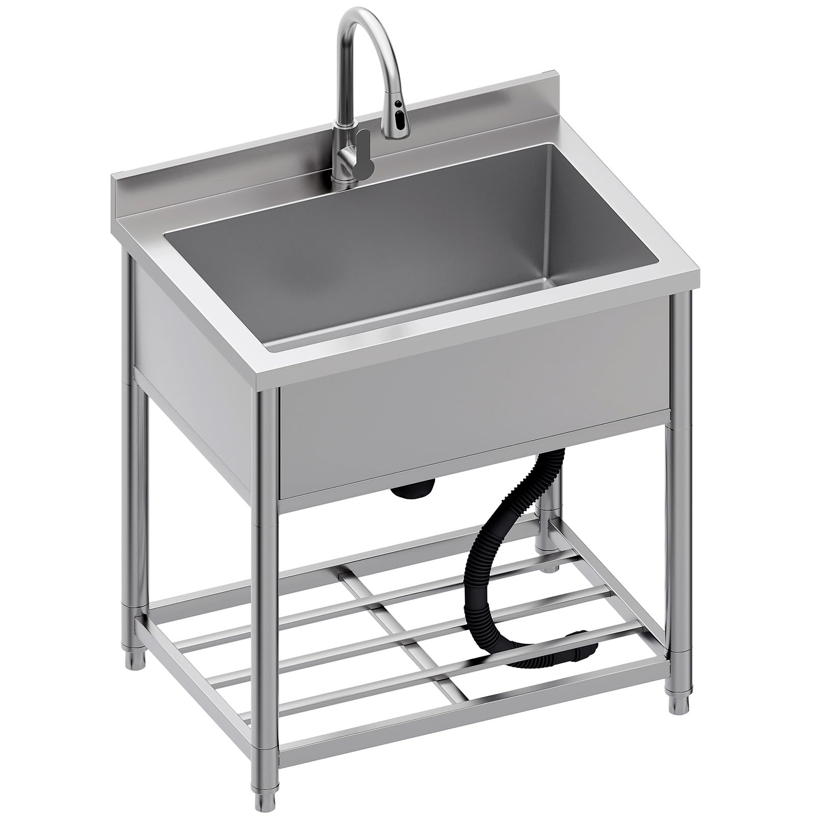 70cm Gran Fregadero de Acero Inoxidable Independiente con Grifo | Fregadero de Cocina Comercial, Fregadero de Inox para Exterior, Cocina, Lavadero, 57 x 90 x 94 cm