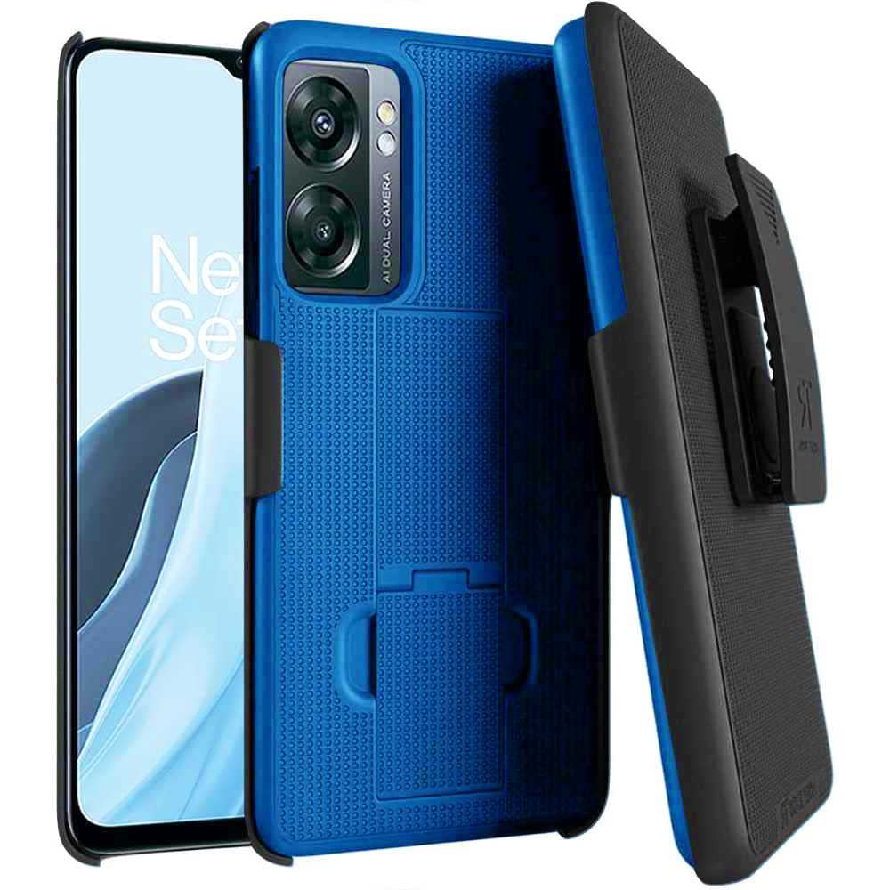 for OnePlus Nord N300 5G Case with Belt Clip Holster, Kickstand Slim Cover Phone Case for Nord N300 5G - Blue Case/Black Holster