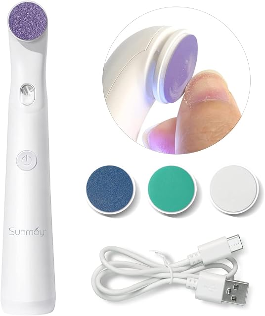 SUNMAY Electric Nail Files and Buffer Set, Professional Drill Machine for Women Natural Gel Nails Toenails Salon with 4 Buffing Emery Board, Rechargeable with LED Light 2 Speed Levels 4 Grinding Heads