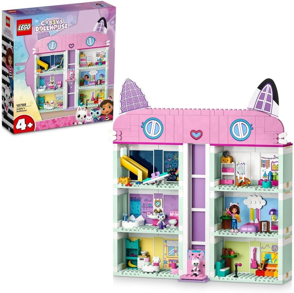 LEGO 10788 Gabby's Dollhouse Toy Playset, 4-Floor & 8-Room Dollhouse with Gabby, Pandy Paws, MerCat and Cakey figures plus Accessories, Gift Toys for 4+ Years Old Girls, Boys, Kids