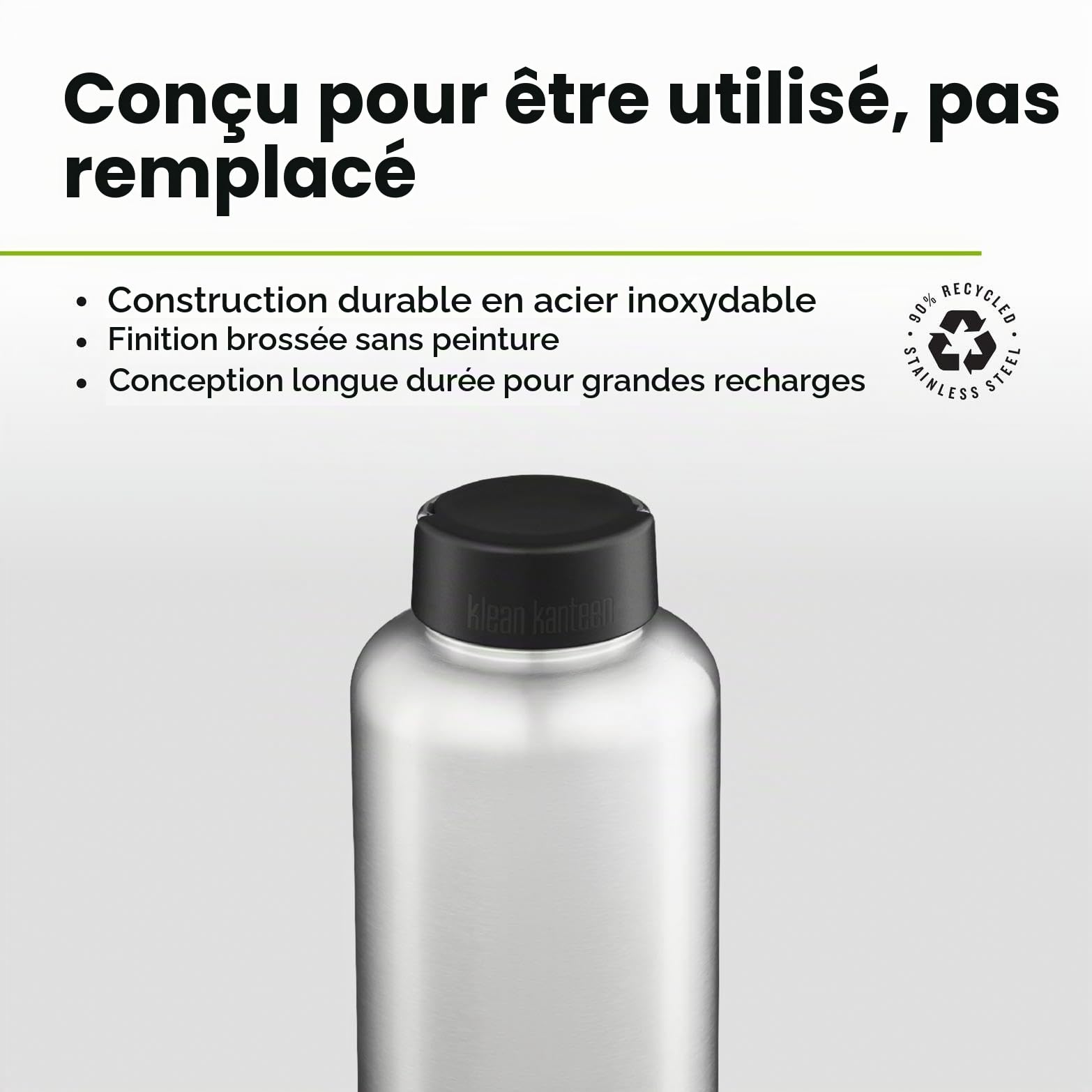 Klean Kanteen Gourde large pour homme en acier brossé Taille unique