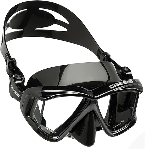 Miniatura 2 de Cressi Máscara panorámica de visión amplia y kit de esnórquel seco para esnórquel, buceo - Pano 4 y Supernova Dry: diseñado en Italia Negro/Negro