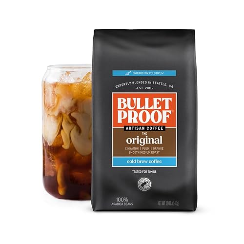 Bulletproof Original - Café preparado en frío molido grueso de tueste medio, 12 onzas, limpio y probado para toxinas, café molido artesanal suave