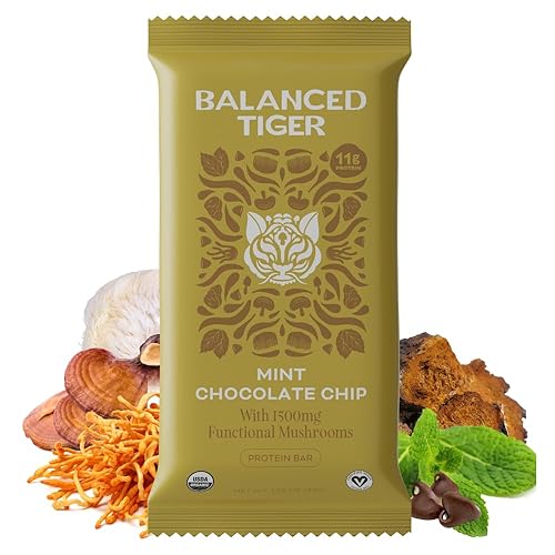 Barras de proteína orgánica funcional de hongos Dosis completa (1500 mg) Barras de melena de león, chaga, reishi y cordyceps Barras de proteína