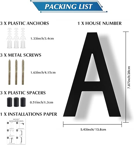 Miniatura 6 de DEWEL - Letras modernas de casa para exteriores, letras flotantes grandes de 8 pulgadas, color negro, para casa, puerta, casa de campo, calle,
