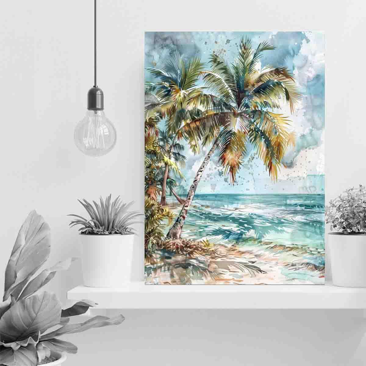 GeRRit Original-Palm tree Beach Wall Art Watercolor Landscape