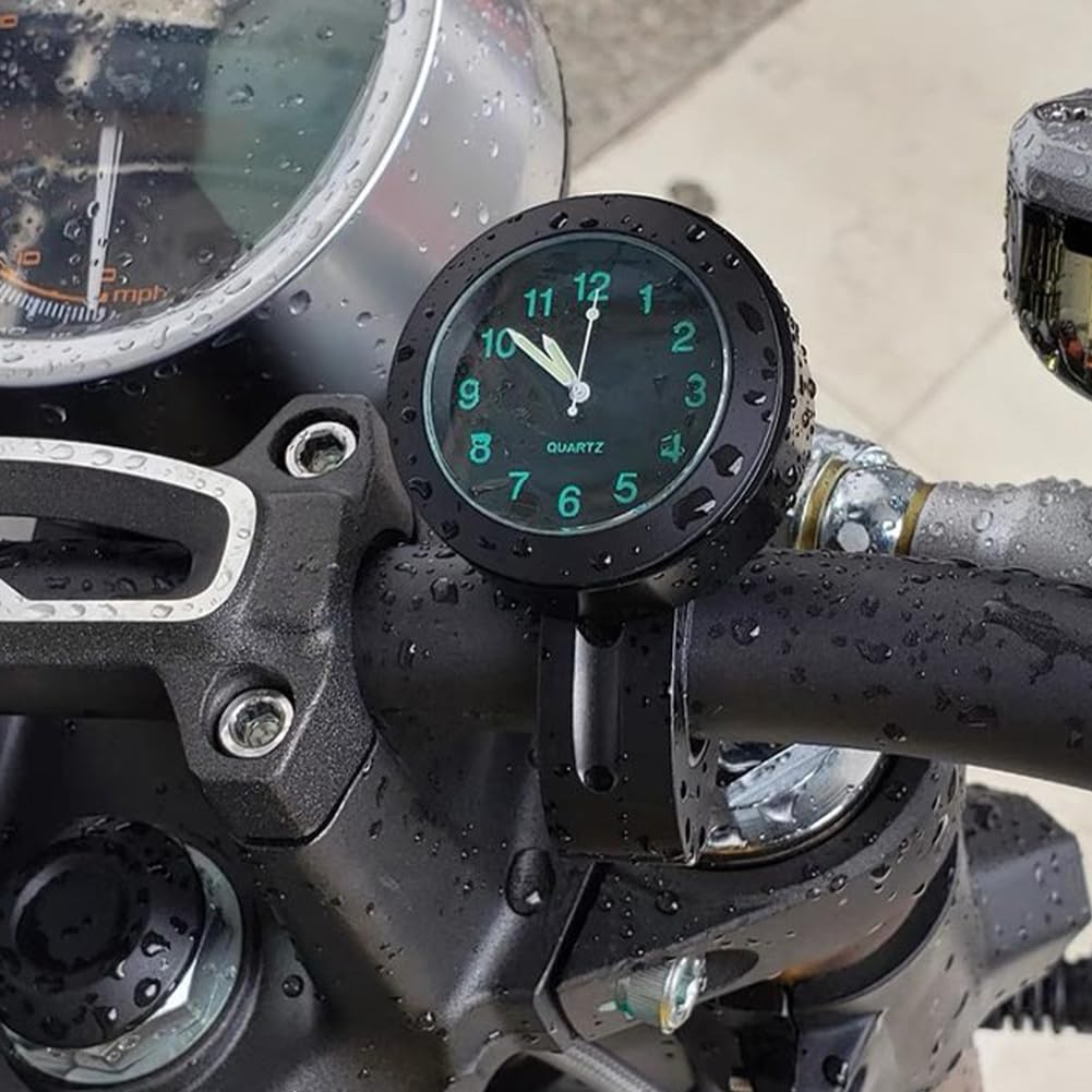 Horloge De Guidon Moto étanche - 2 Pièces Noir Et Argent - Montre Minimaliste Pour Motocross Et Vélo - 11