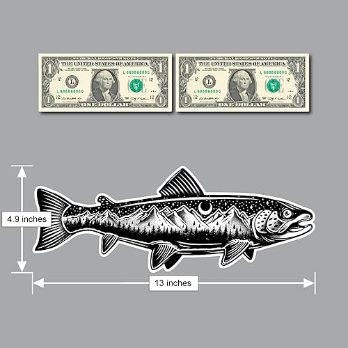 Miniatura 2 de Calcomanía de pez trucha para ventanas de automóvil, camión, computadoras portátiles y vasos, letrero de vinilo de pesca con mosca con bosque,