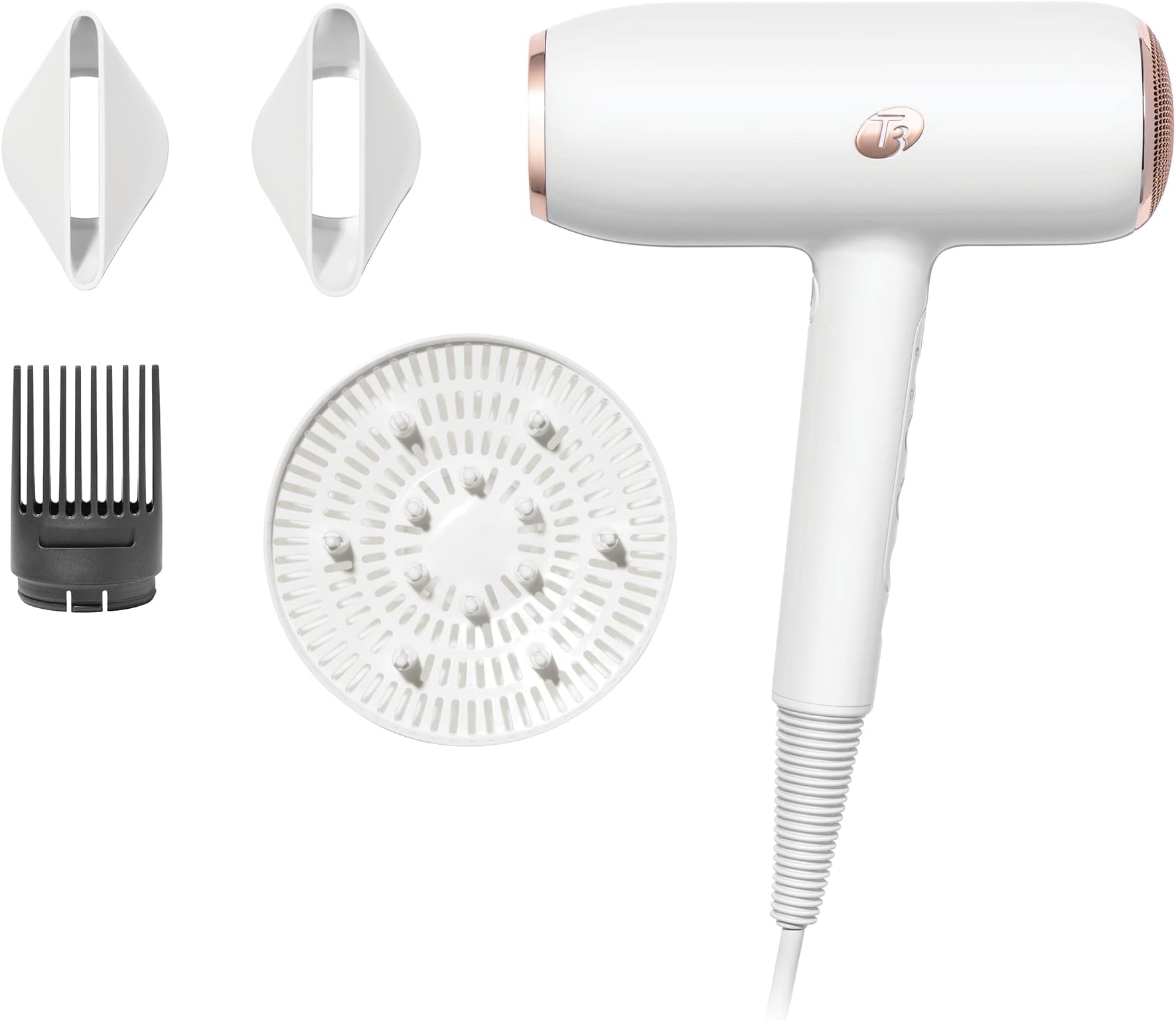 T3 Featherweight StyleMax Professional Ionic Hair Dryer with Custom Heat Automation & 4 Attachments,Fast Drying,Lightweight with 5 Heat & 3 Speed Settings,2 Concentrators,Diffuser & Smoothing Comb