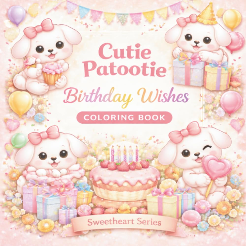 Cutie Patootie Birthday Wishes Coloring Book , Sweetheart Series: Adorable Relaxing Coloring Pages for Stress Relief, Self-Care, and Thoughtful Gift Giving for All Ages