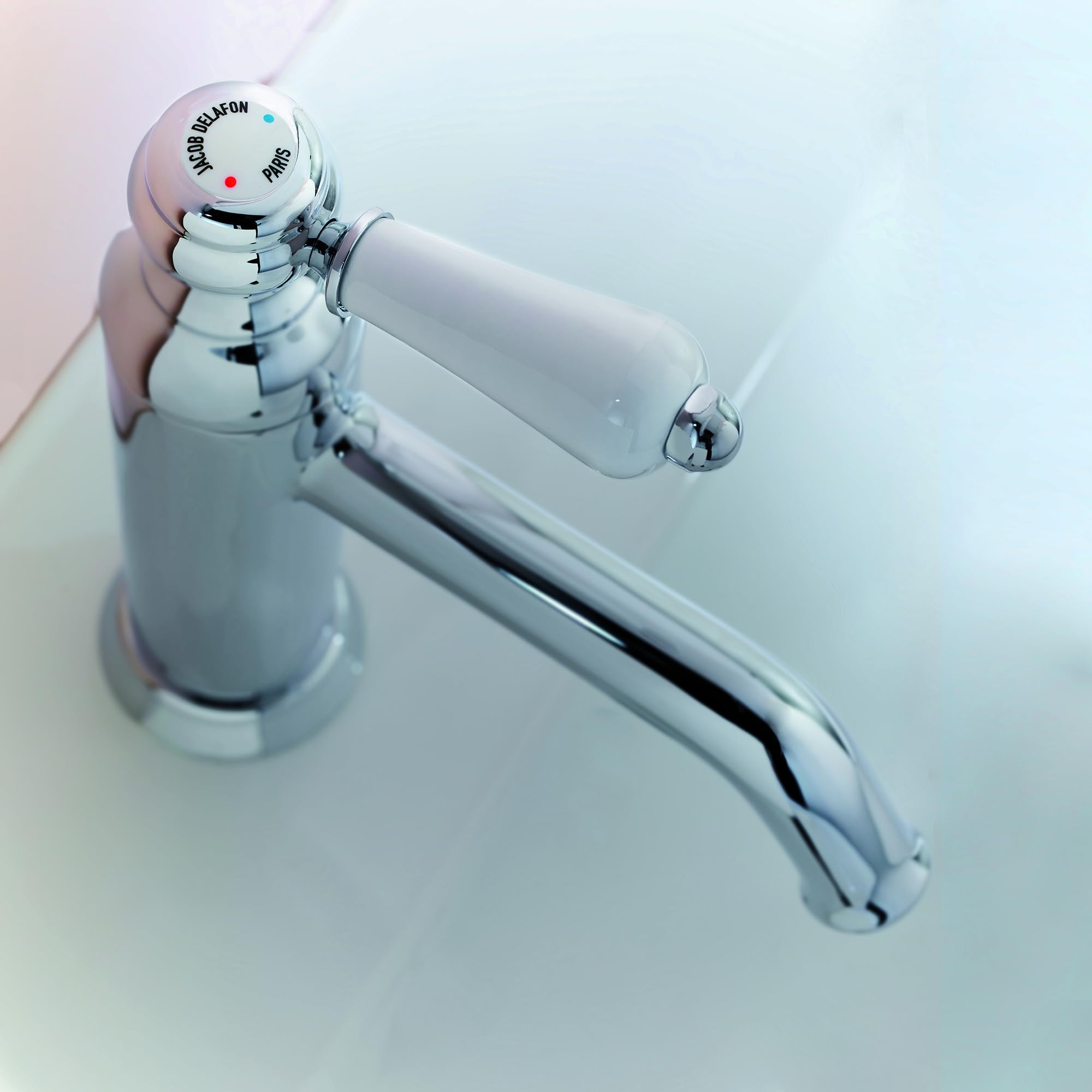 JACOB DELAFON Grifo monomando para lavabo estilo retro Maneta cerámica Ahorro de agua Fácil y rápida instalación Latón Cromado LOUISE E24360-CP