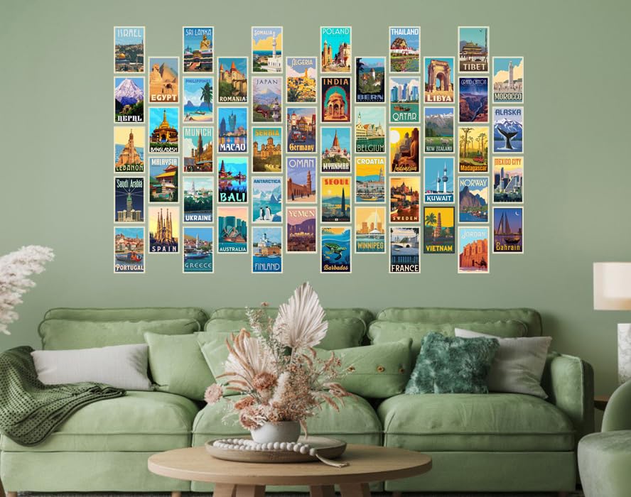 Image of Pack of 54 Vinatage Country Wall Collage Kit Posters - 4 x 6 Inches Wall Decor Poster - Wall Art For Bedroom, Living room, Office - 1 Tissue Tape