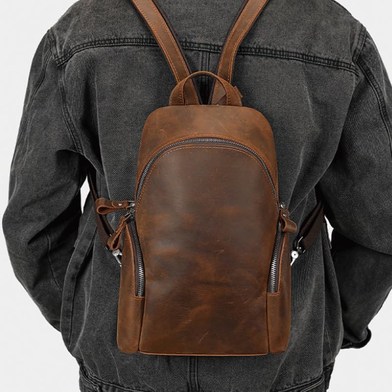 Men's Genuine Leather Retro Crossbody Bag Multi Functional Casual Portable Small Backpack