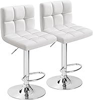 Furmax Modern PU Leather Adjustable Swivel Bar Stools Set of 2 White - Hydraulic Counter Height, 280lbs Capacity