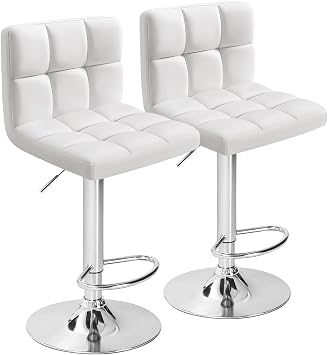 Furmax Bar Stools Modern Pu Leather Swivel Adjustable Hydraulic Bar Stool Square Counter Height Stool Set of 2 White