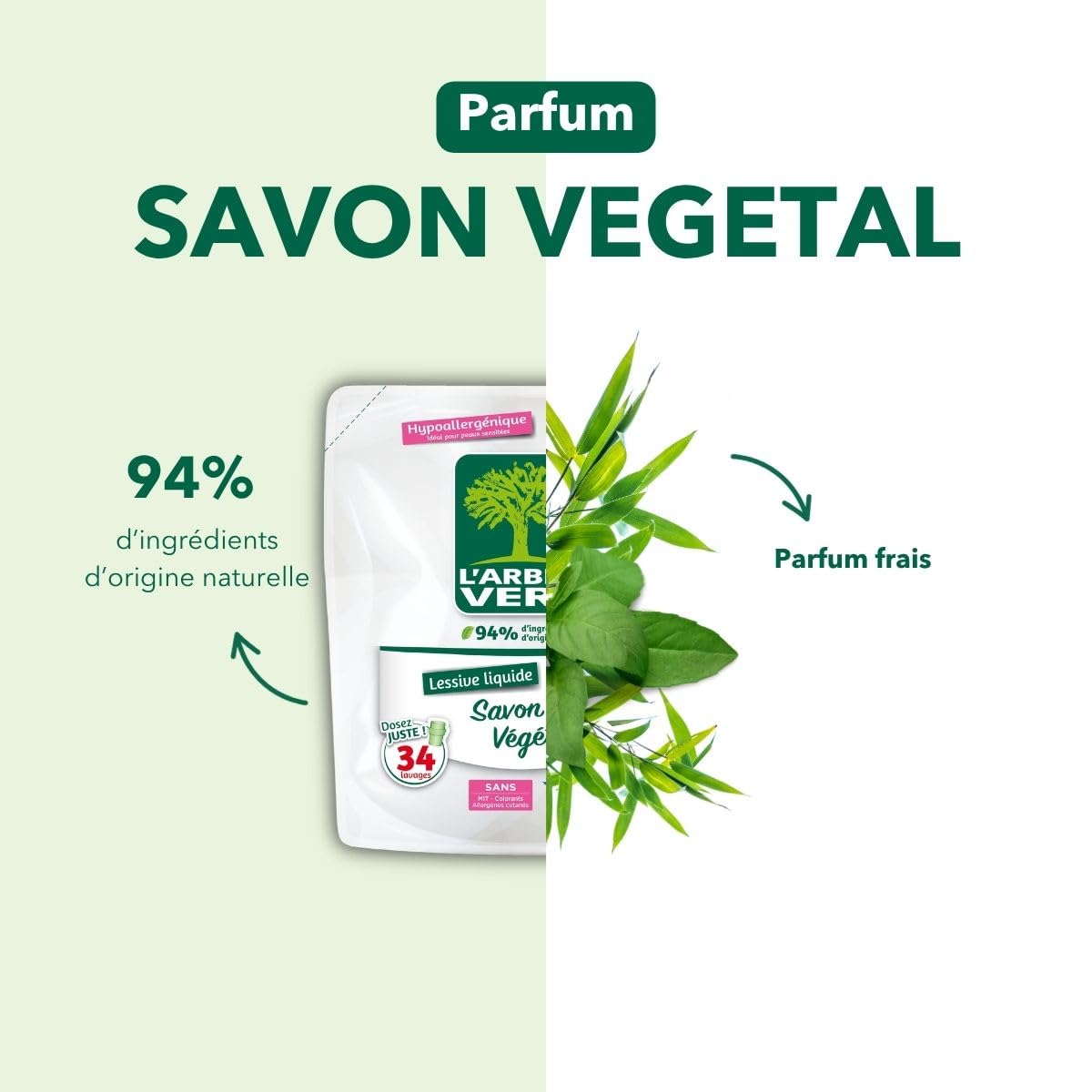 L'Arbre Vert Środek piorący, 1,5 l, mydło roślinne, 33 cykle prania, 1,5 l