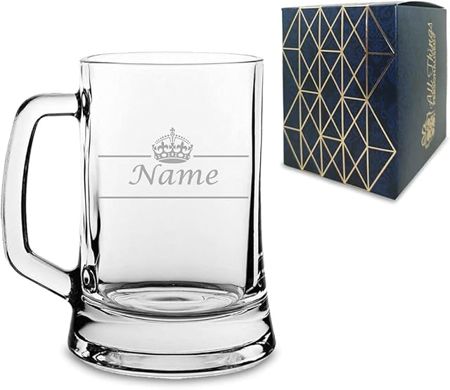 Personalised Engraved Novelty Beer Mug with Name with Crown Design, Gift Boxed, Perfect for Any Occasion