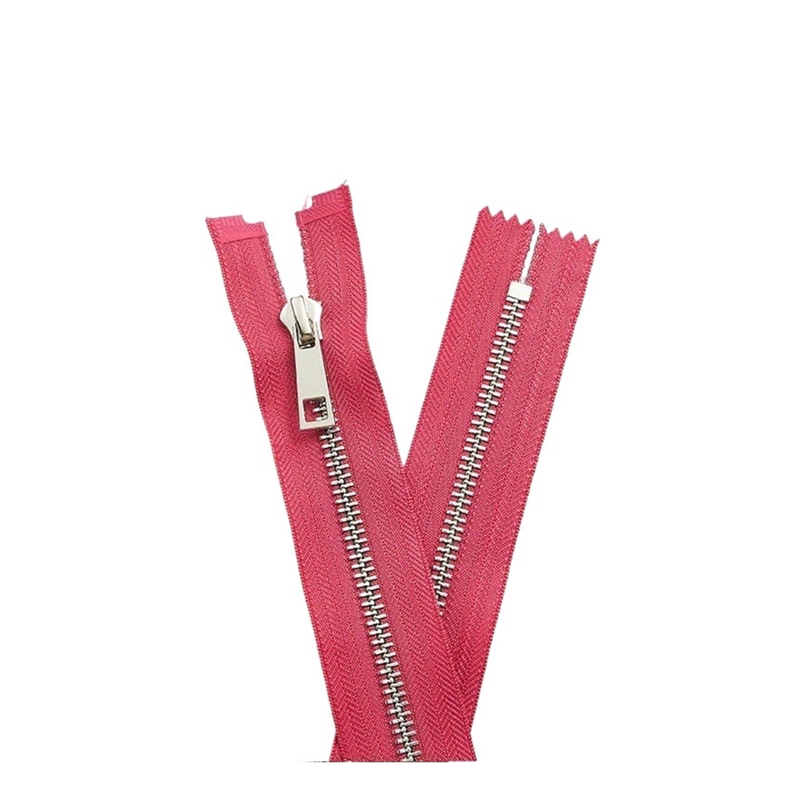 5 piezas de 15-30 cm 5# cremallera de metal plateado dientes de aleación en Y dientes lisos bolsa bolsillo bolsa de cuero con cremallera (rojo rosa, 25 cm)