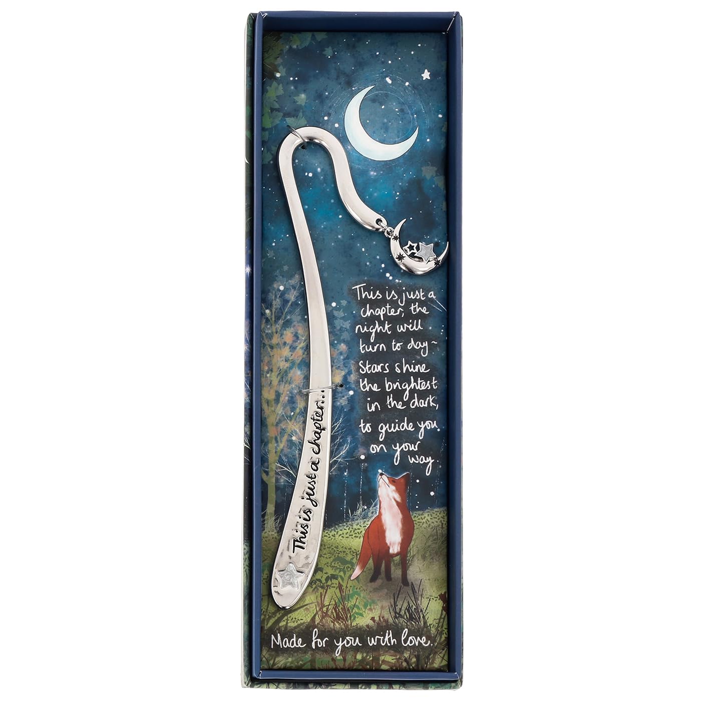 Fox Under The Moon Silver Plated Sentiment Bookmark - Inspirational Quote Gift with Charm - Friendship & Life Message - Stacey McNeill (Just a Chapter)