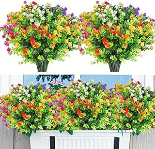 Eirdary 12 Bundles Artificial Flowers for Decoration ,6 Colors UV Resistant Fake Flowers Outdoor Indoor, Faux Plastic Bouquet Shrubs Plants for Hanging Home Garden Window Wedding Party Decor