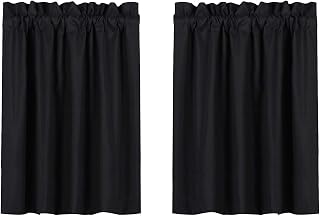 Valea Home Blackout Kitchen Curtains, Waterproof Soft Rod Pocket, Darkening Small Curtains for Bathroom & Bedroom, 36 inch Length, 2 Panels, Black