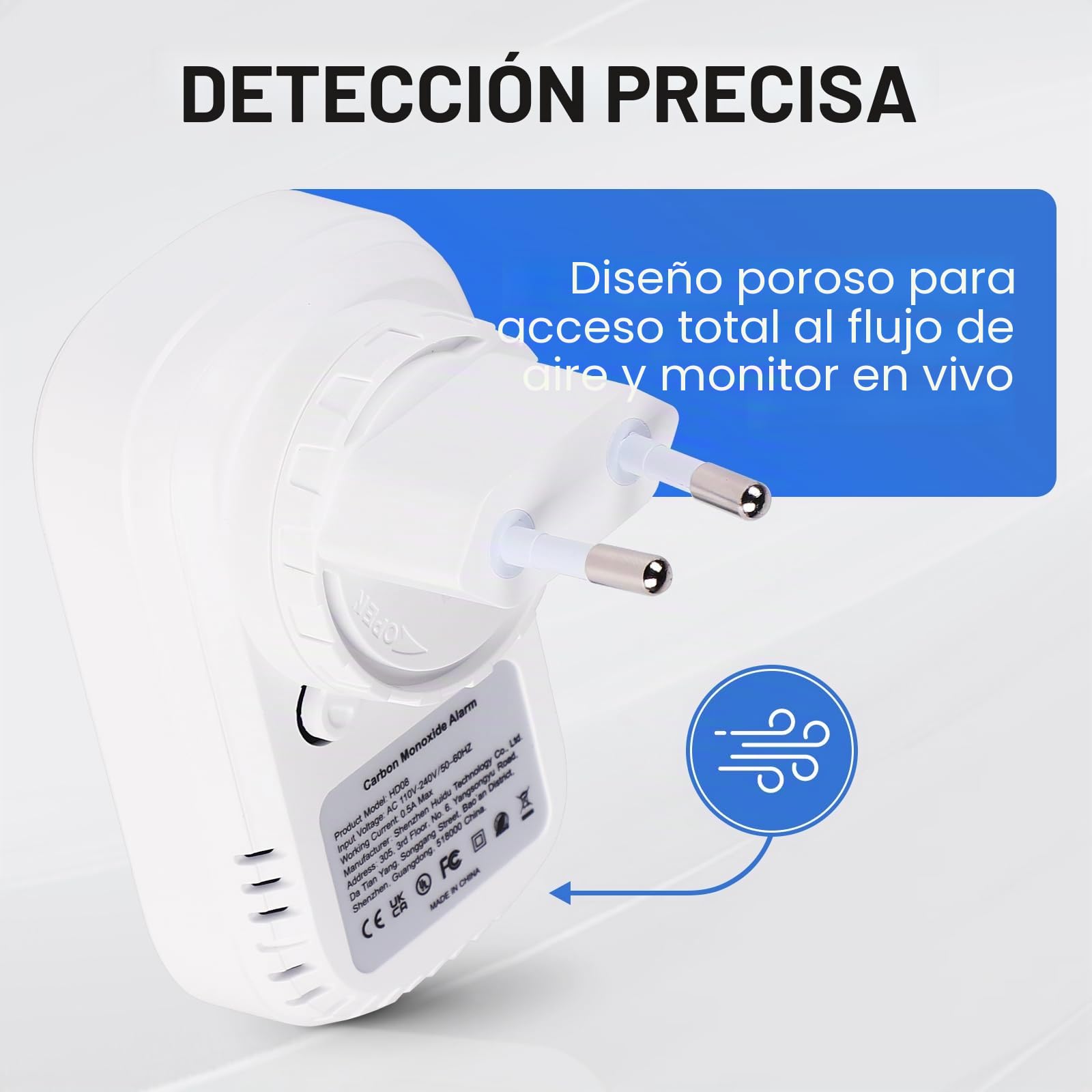 CPROSP Detector Monóxido de Carbono Plug in, Rilevatore Monossido di Carbonio con Sensor de Temperatura y Humedad, Detector CO para Casa, Camper, Apartamento, Sótano, Taller y más
