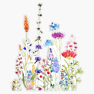 Colorful Wild Flowers Watercolor Painting Sticker Vinyl Waterproof Sticker Decal Car Laptop Wall Window Bumper Sticker 5"