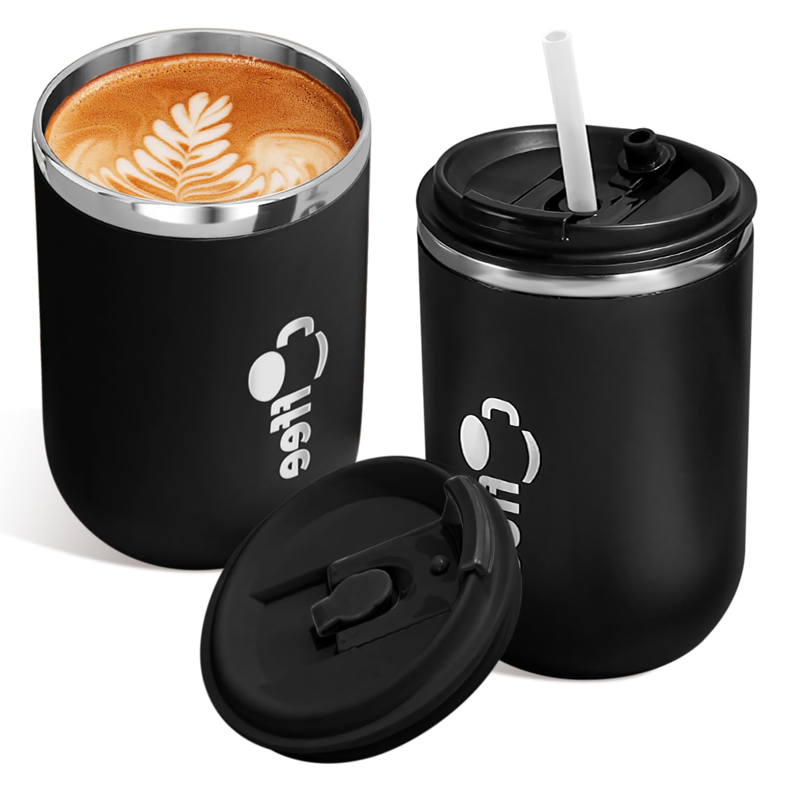 17 oz Travel Coffee Mug with Lid and Straw, Stainless Steel Vacuum Insulated Tumbler, Double Walled Travel Tumbler Insulated Coffee Cups for Ice Drinks Hot Beverage Indoor Outdoor Use (black)