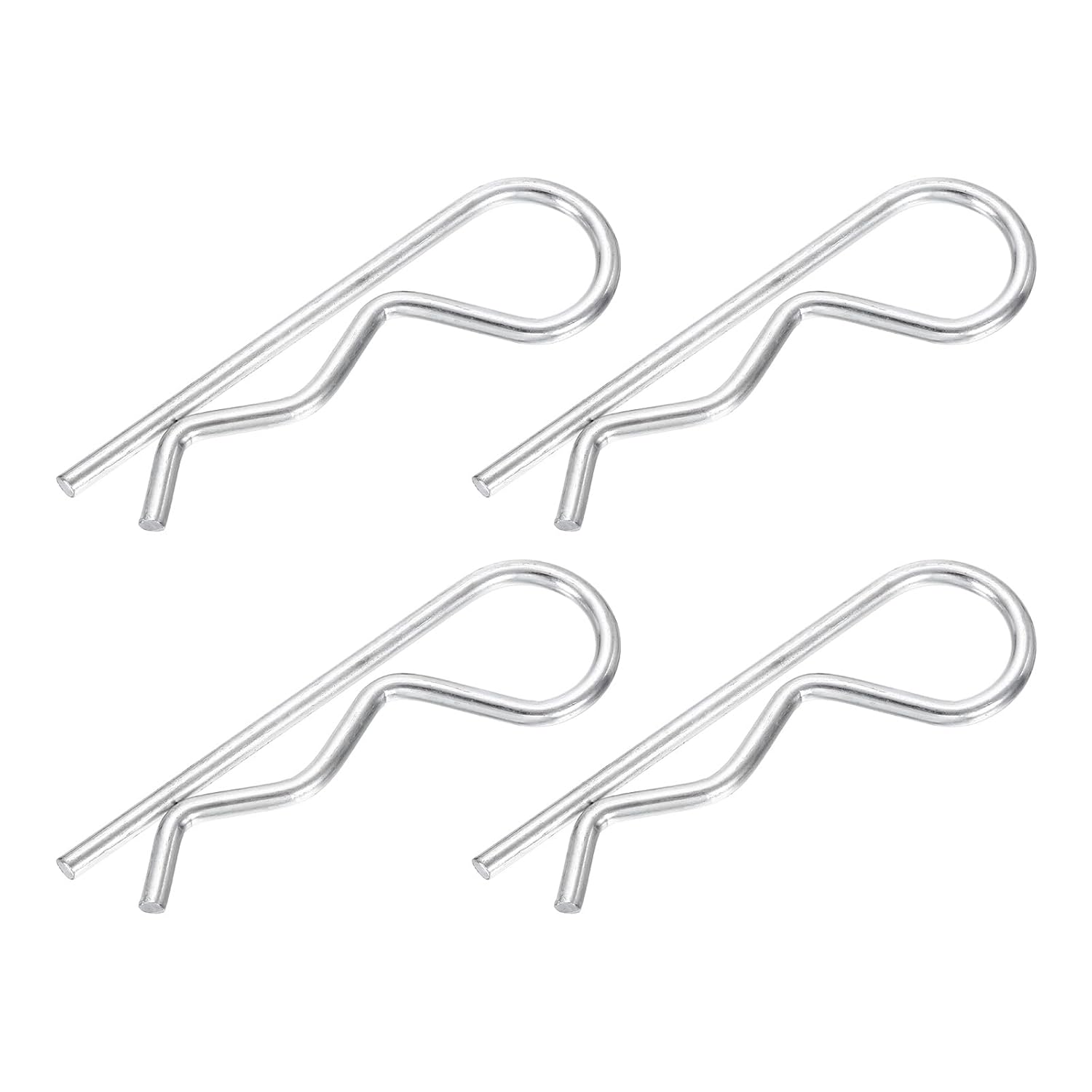PATIKIL M4x90mm Cotter Pins, 4 Pcs R Clips Spring Retaining Wire Hair Heavy Duty Carbon Steel Hitch Pin Clip for Trailer Locking Lawn Mowers Tractor Carts Truck, Silver