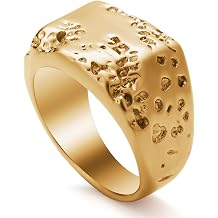 Mens Gold Tone Signet Rings Stainless Steel Gothic Fashion Pinky Signet Statement Band Ring Jewelry for Men Women Size 8/9/10/11/12/13