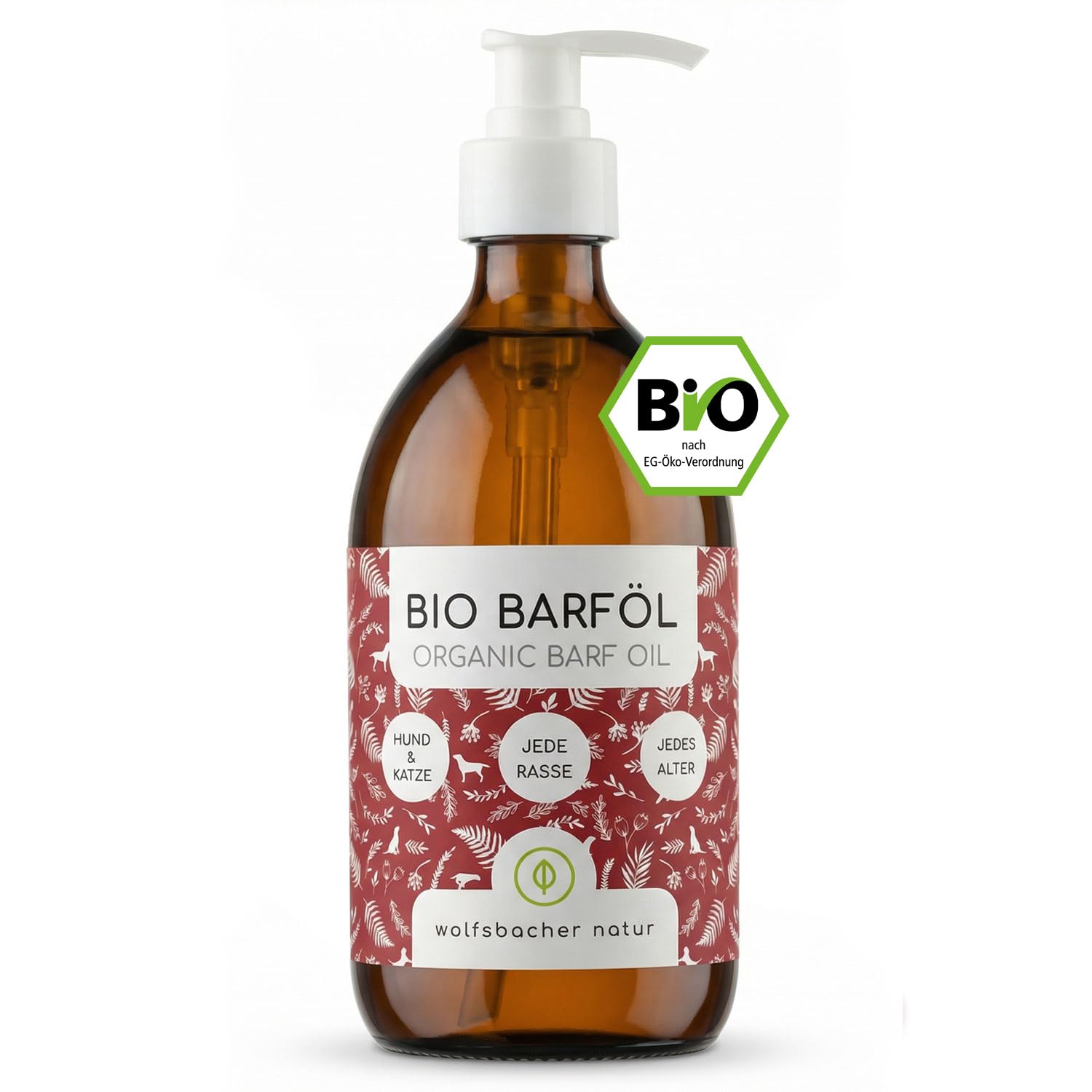 Futteröl für Hunde 500ml – 100% Bio Barföl - Natürlich und Vegan - Aus Leinöl, Nachtkerzenöl, Olivenöl, Kürbiskernöl, Chiaöl - Mit Omega 3-6-9