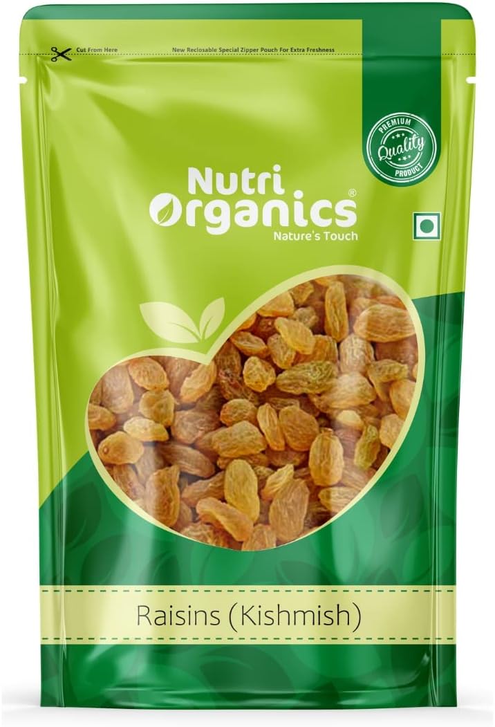 NutriOrganics Dry Fruits Premium Seedless Kishmish |Green Raisins Kismis |1kg pack